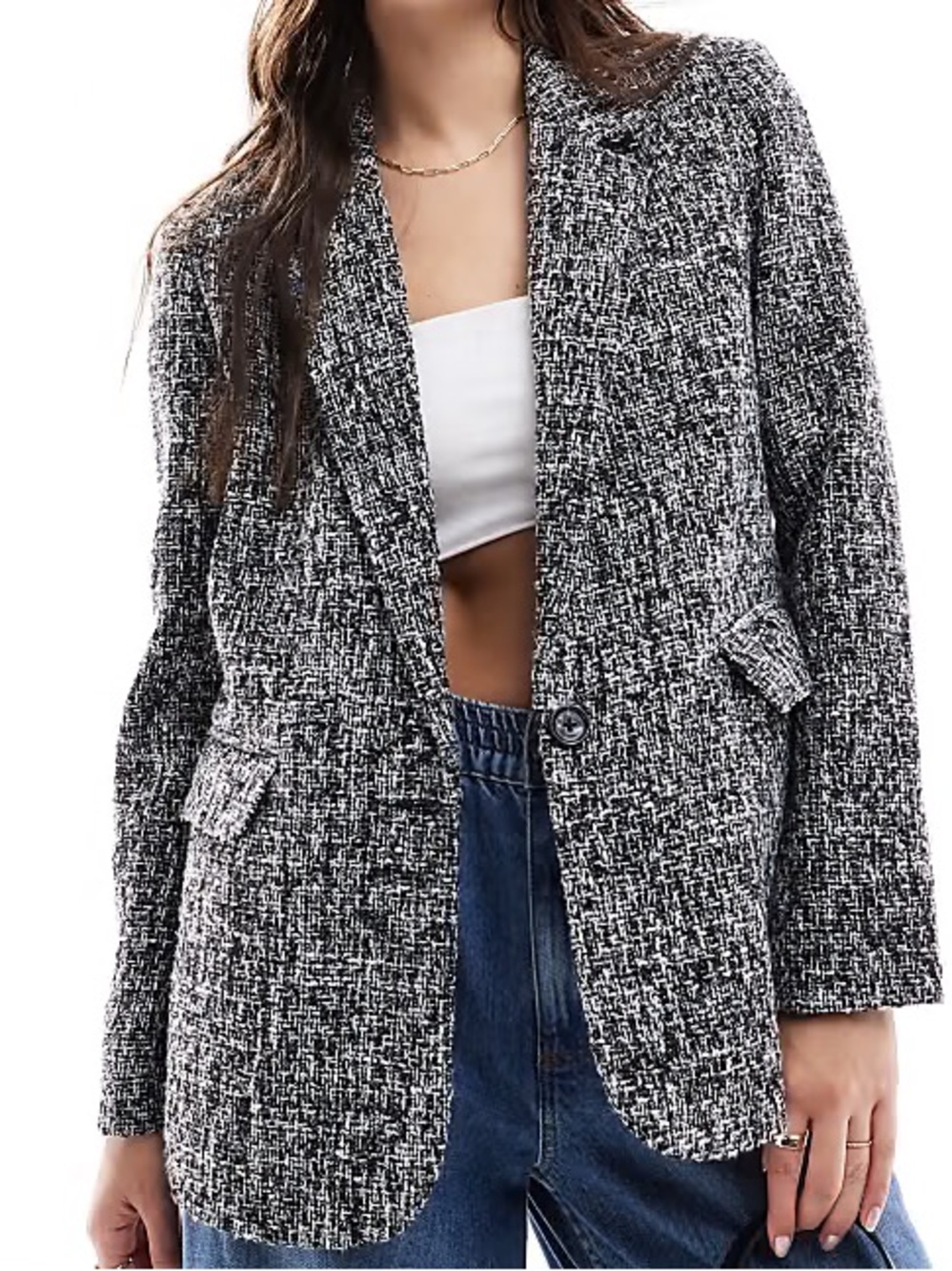 Abercrombie & Fitch Black and White Tweed Blazer Suit Jacket